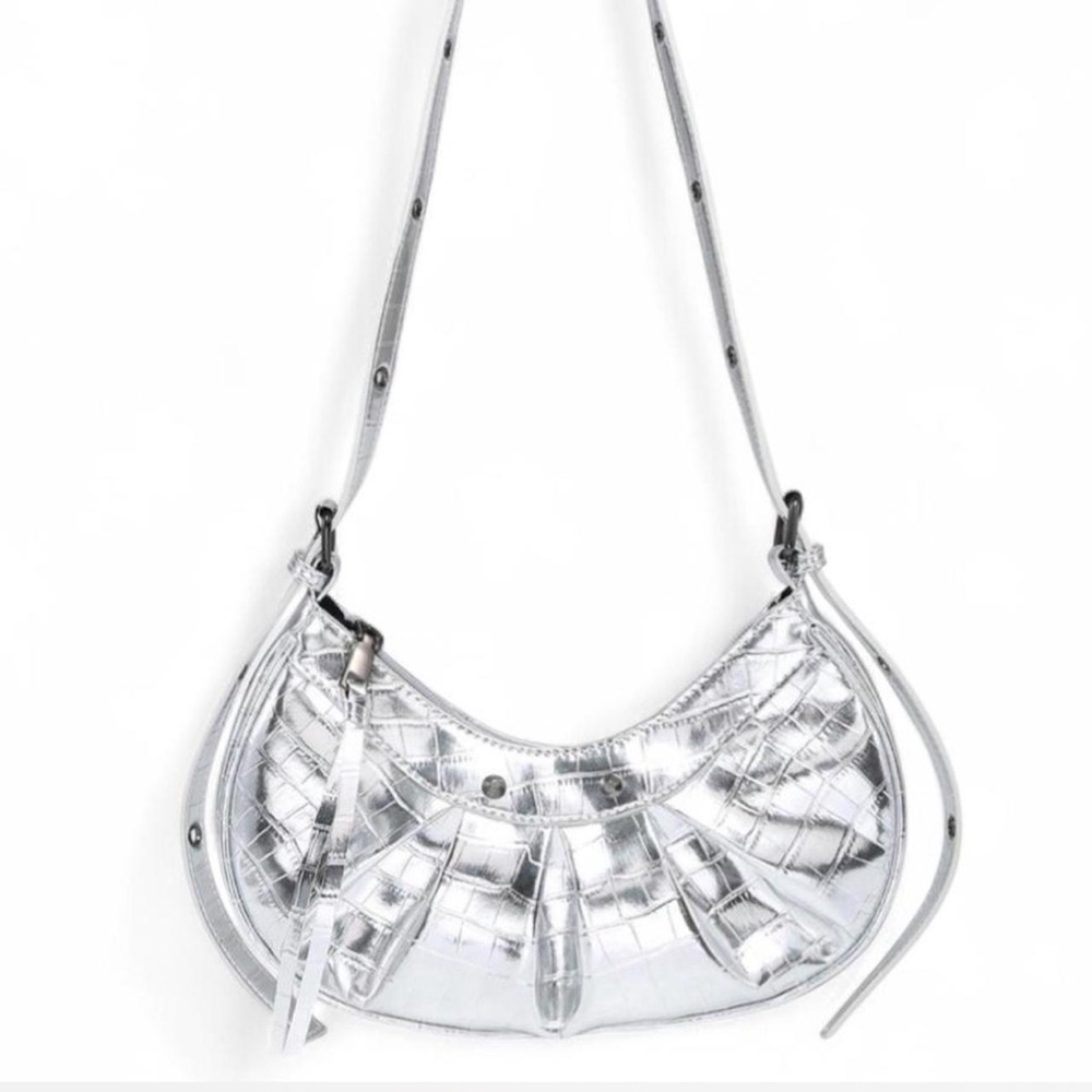 Silver Metallic Croc Y2K Shoulder Bag